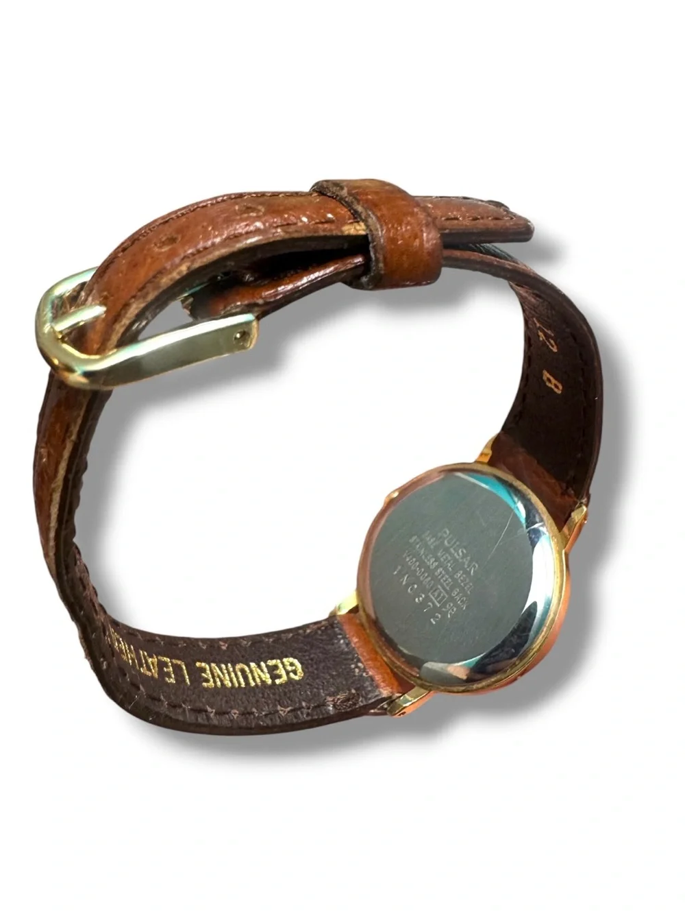 Pulsar Gold-Tone Case White Dial Brown Leather Strap Watch